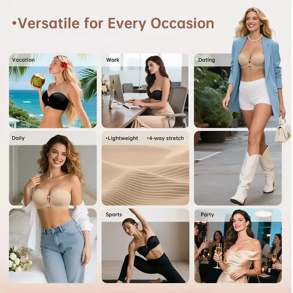 Womens Strapless Front Closure Bra Push Up
